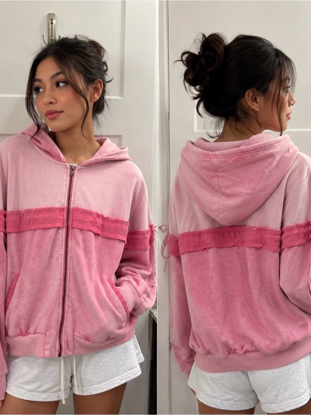 Oli & Hali Ombré Acid Wash Pink Hooded Zip-Up
